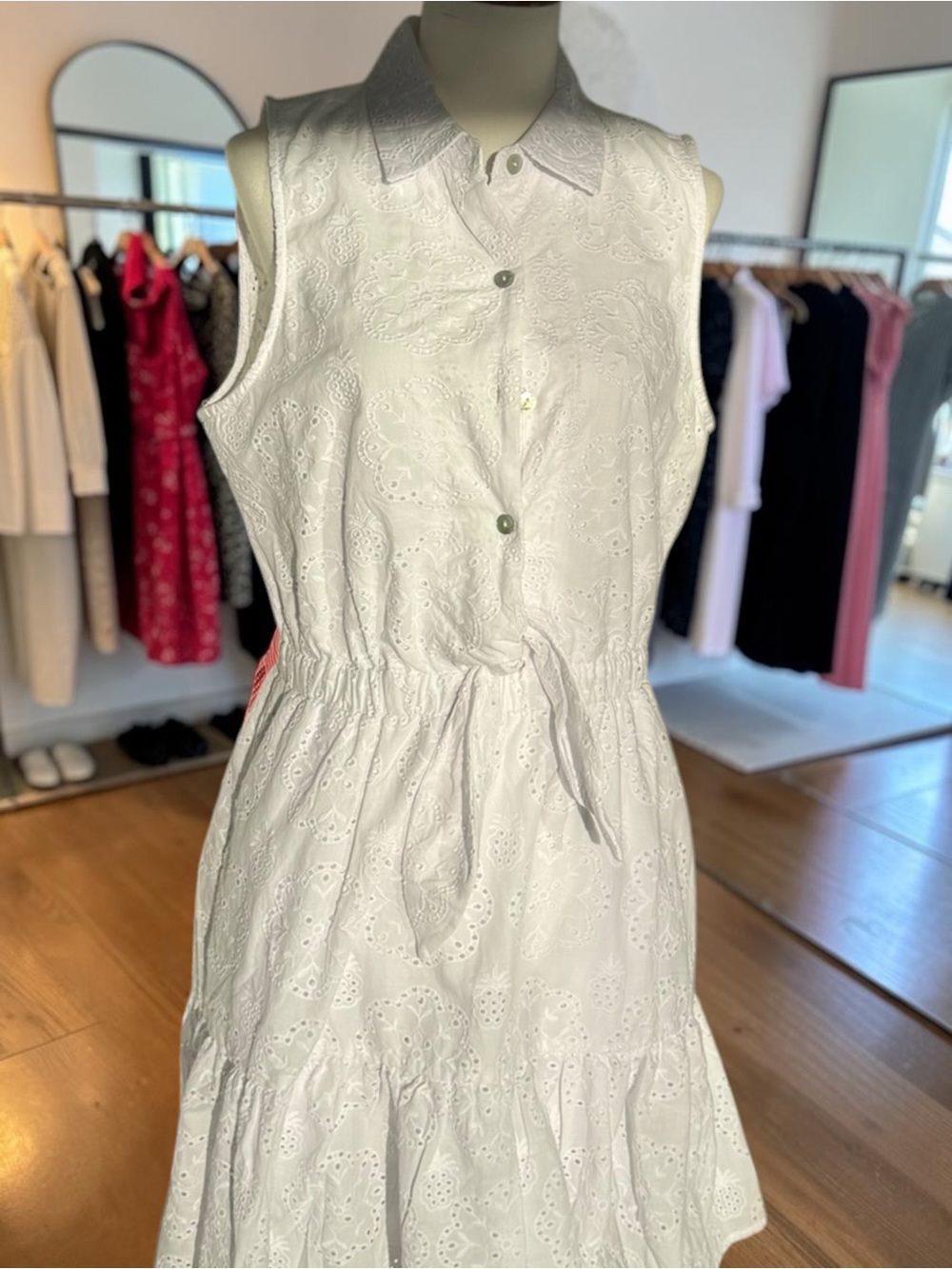 Draper James White Sleeveless Eyelet Tie-Waist Mini Dress SZ S NWT - Picture 4 of 12